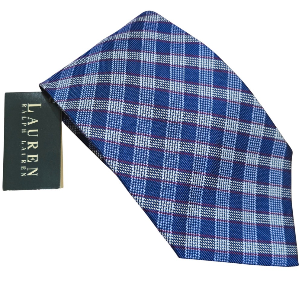 Lauren Ralph Lauren Tie Mens Blue Glen Plaid Cruise-II Silk Hand Finished 3.5"
